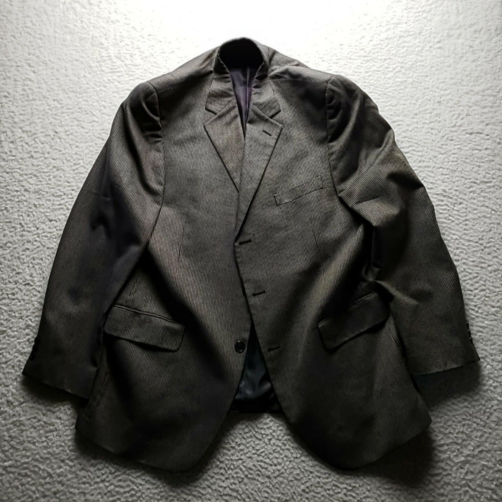 Silverstone Parisian Blazer Mens 48L Brown Check Wool Silk Sport Coat Jacket